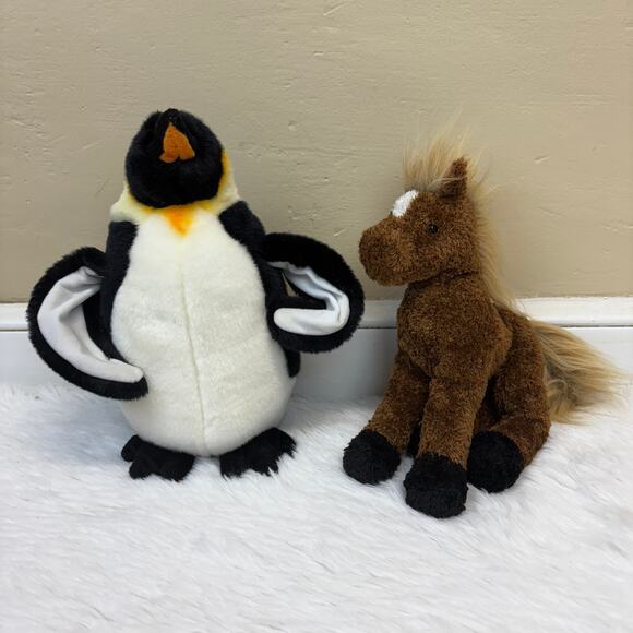 Douglas Cuddle Toy Set of 2 Plush Stuffed Animals Penguin Horse - Picture 1 of 6